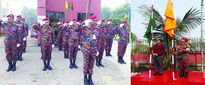 MIRZAPUR (Tangail): Md Abdul Malek, UNO and Md Ariful Islam, Station Officer, Fire Service Department inaugurating Fire Service and Civil Defence Week on Wednesday.