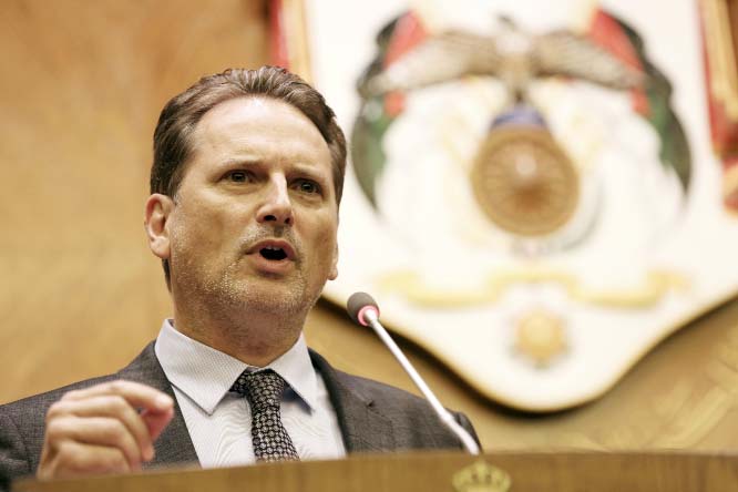 Pierre Krahenbuhl, Commissioner-General of the United Nations Relief and Works Agency for Palestine Refugees (UNRWA), speaks at a press conference in Amman, Jordan.