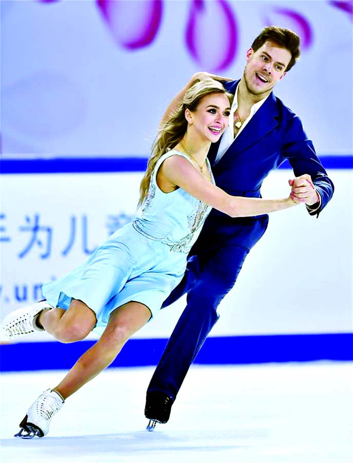 Victoria Sinitsina-Nikita Katsalapov of Russia, perform during the Ice Dance Rhythm Dance at the ISU Grand Prix of Figure Skating Cup of China 2019 in Chongqing, Southwest China on Friday.