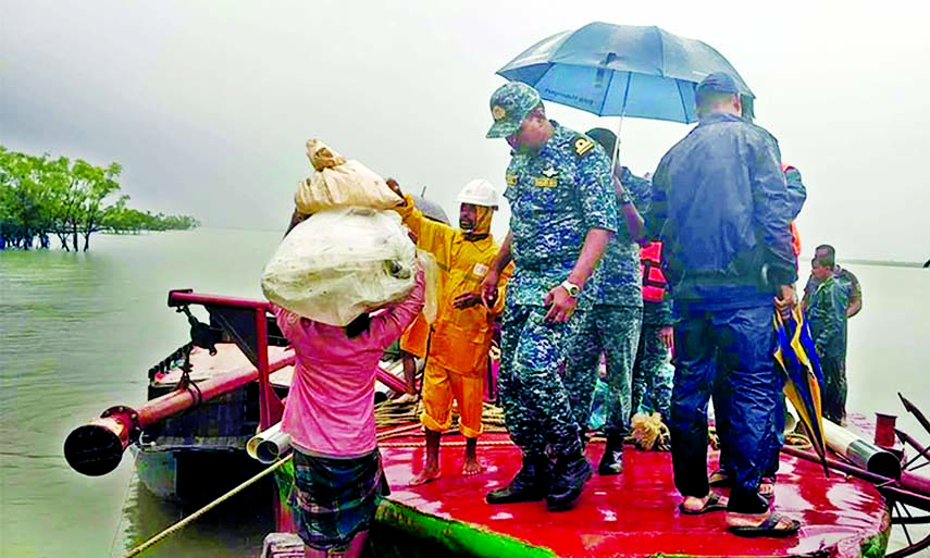Bangladesh Army, Coast Guards, local administration, volunteers of the cyclone preparedness programme working jointly to evacuate vulnerable people from the low-lying areas and islands as the country braced for cyclone (Bulbul). This photo was taken from