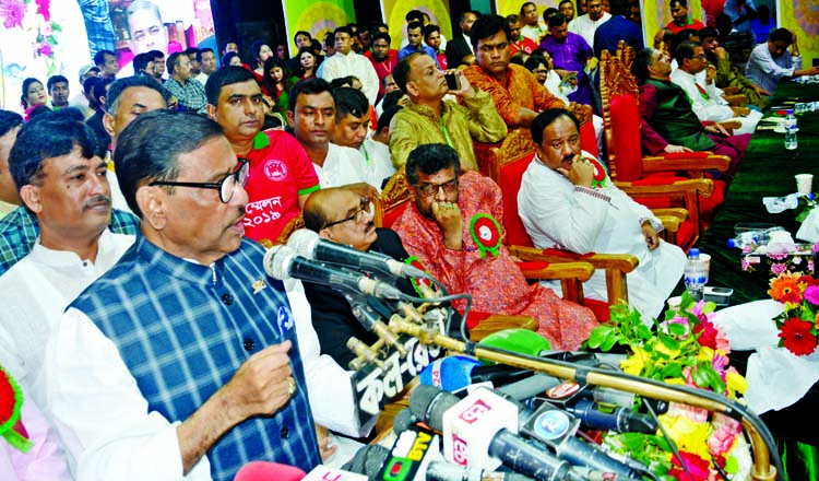 General Secretary of Awami League and Road Transport and Bridges Minister Obaidul Quader addressing the conference of Swechchhasebak League, Dhaka Mahanagar Dakshin in the auditorium of Engineers Institution in the city on Monday.