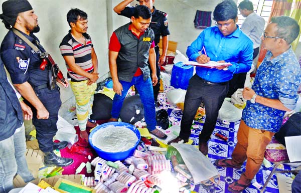 A RAB-3 mobile court led by a magistrate raided another two fake cosmetic factories at Bangshal in Dhaka on Thursday, jailing one for producing counterfeit products of renowned bands and realises taka 3 lakh as fine.
