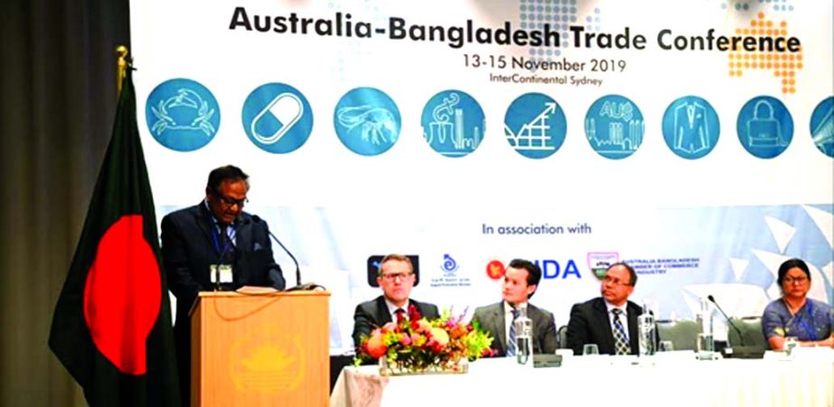 Commerce Minister Tipu Munshi on Friday addressing maiden Bangladesh-Australia trade conference at Sydney in Australia on Friday.