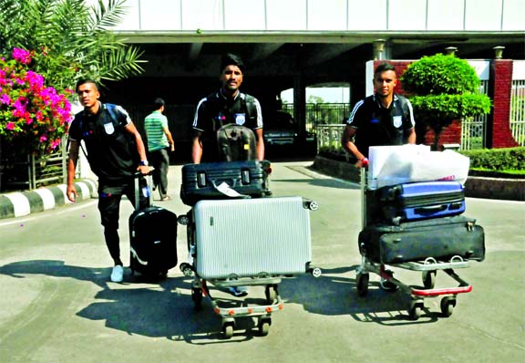 Members of Bangladesh National Football team reached the Hazrat Shahjalal International Airport from Oman on Friday.