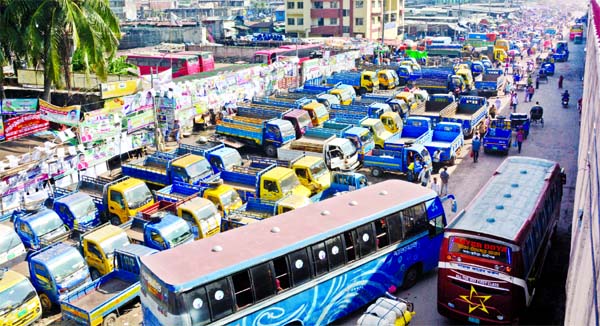 An influential quarter set up illegal truck stand on Dhaka-Chattogram Highway near Jatrabari Kancha Bazar, occupying roads and free spaces at Jatrabari in Dhaka troubling movement of vehicles and pedestrians.