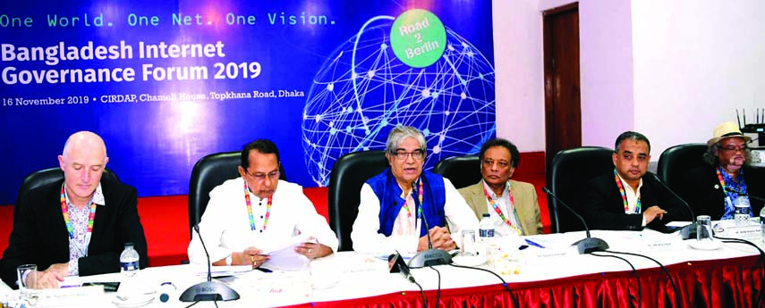 Post and Tele-communications Minister Mostofa Jabbar speaking at a seminar on 'One World, One Net & One Vision' organised by Bangladesh Internet Governance Forum in CIRDAP Auditorium in the city on Saturday.