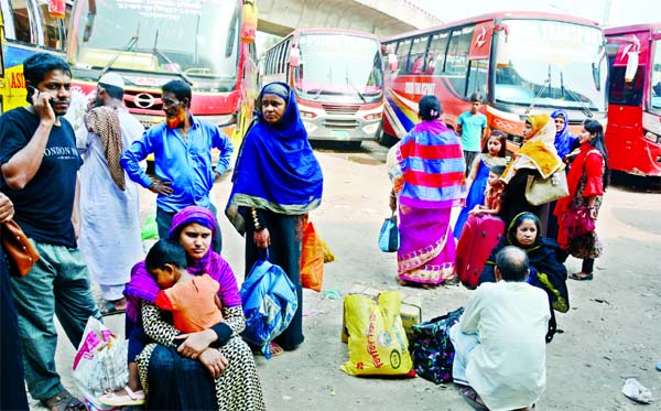 Passengers face immense sufferings as no inter-district buses departed from the Sayedabad bus terminal due to transport strike on Wednesday.