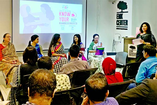 Zareen Mahmud Hosein, Founder and Executive Director of HerStory Foundation, moderating, 'Know Your Birth Right'- a birth plan design workshop and discussion held at EMK Centre in Dhaka on Tuesday.