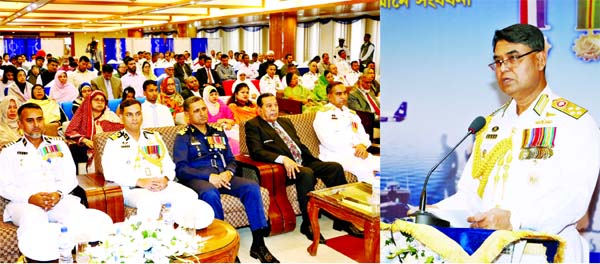 Chief of Naval Staff Admiral Aurangzeb Chowdhury speaking at a ceremony organised in observance of Armed Forces Day-2019 at Sagoraka Hall of Navy Headquarters in the city's Banani on Thursday.