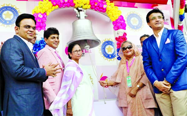 Prime Minister Sheikh Hasina and West Bengal Chief Minister Mamata Banerjee jointly opening the first ever day-night Cricket Test between Bangladesh and India with pink-ball ringing the ceremonial bell at Kolkata's Eden Gardens on Friday.