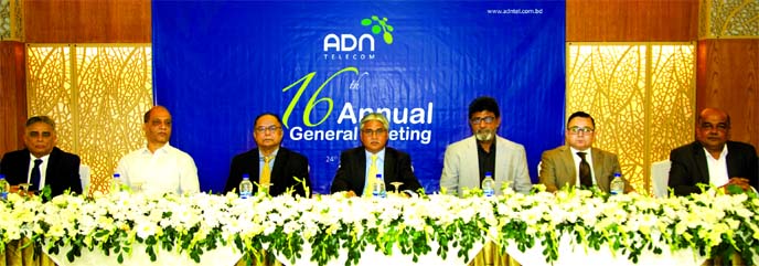 Asif Mahmood, Chairman of ADN Telecom Limited, presiding over its 16th Annual General Meeting (AGM), at its head office in the city on Sunday. Managing Director Md Moinul Islam, Directors Waqar Ahmad Choudhury, Niaz Ahmed, Mahfuz Ali Sohel and Ghulam Raso