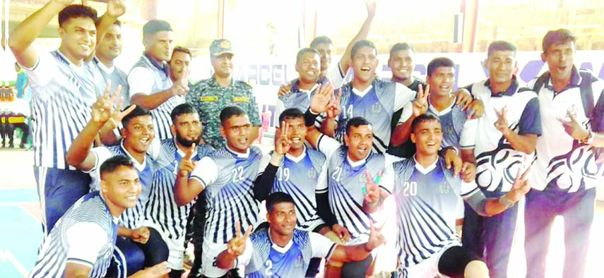 Undefeated champion Bangladesh Navy Team at a photo session at the 16th Premier Division Kabadi Leauge on Monday at Gulistan Kabadi Stadium. ISPR photo
