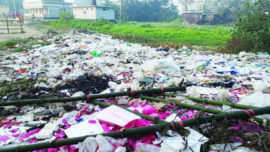 MIRZAPUR(Tangail): Sheikh Russel Stadium at Mirzapur Upazila has turned into a dustbin. This snap was taken yesterday.
