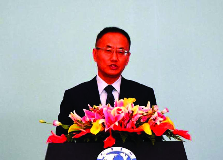 Assistant Minister of Foreign Affairs Chen Xiaodong delivers a speech during the Middle East Security Forum at the Diaoyutai State Guesthouse in Beijing on Wednesday.