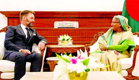 Newly appointed envoy of France to Bangladesh Mr. Jean-marin SCHUH called on Prime Minister Sheikh Hasina at the latter's office on Wednesday. BSS photo