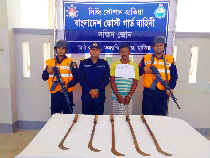 Members of Coast Guard recovered local arms from Hatiya yesterday.