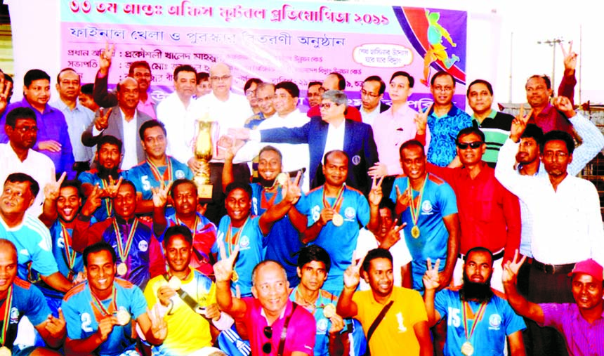 Members of Ghorashal Power Plant Football team, the champions in the 33rd Inter-Office Football Competition of Bangladesh Power Development Board (BPDB) with the chief guest Chairman of BPDB Engineer Khaled Mahmood and the other officials of BPDB pose for