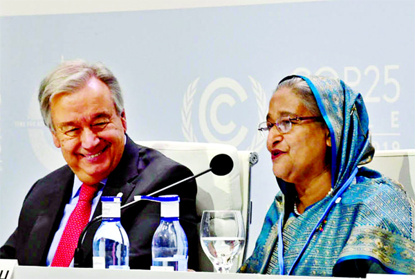 Prime Minister Sheikh Hasina addressing the Action for Survival: Vulnerable Nations COP25 Leaders' Summit in Madrid on Monday.