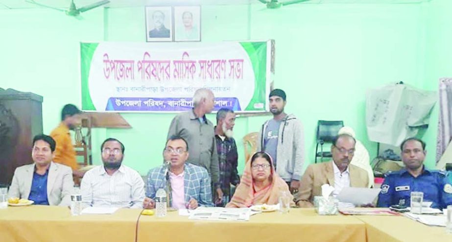 BANARIPARA(Barishal): Alhaj Golum Faruk , Chairman, Banaripara Upazila speaking at the monthly meeting of Upazila Parishad as Chief Guest yesterday.