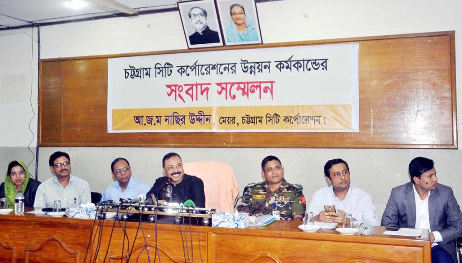 CCC Mayor A J M Nasir Uddin addressing a press briefing on Development Projects of CCC for four years at CCC Office as Chief Guest recently.