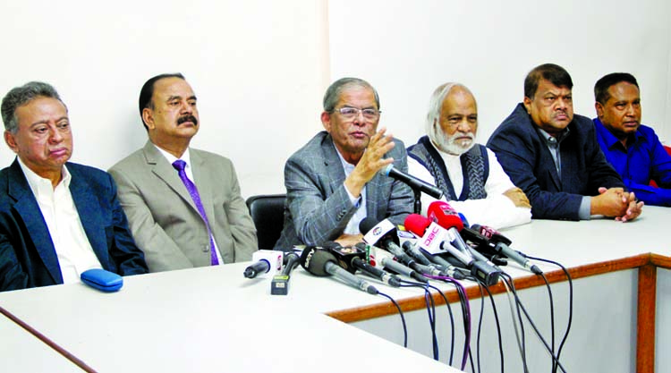 BNP Secretary General Mirza Fakhrul Islam Alamgir speaking at a prÃ¨ss conference on price spiral of the essential commodities at the party's central office in the city's Naya Palton on Tuesday.