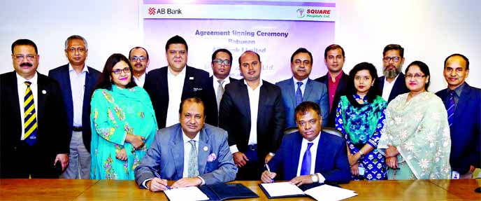 Abdur Rahman, DMD of AB Bank Limited and Md. Esam Ebne Yousuf Siddique, Chief Administrative Officer of SQUARE Hospitals Limited, signing an agreement at the banks head office in the city recently. Under the deal, Debit and Credit Card holders of the bank