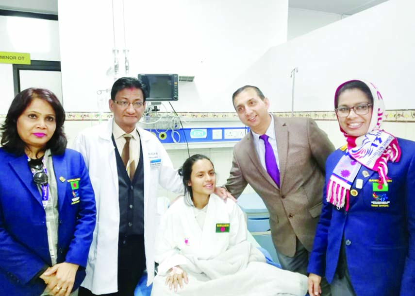 Marzan Akter Priya was taken to Blue Cross Hospital after getting injured during the karate team event in the South Asian Games on Wednesday.