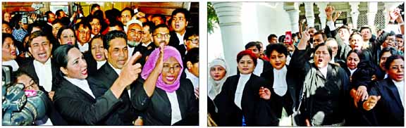 Pro-AL lawyers and Pro-BNP lawyers brought out counter rallies on the High Court premises on Thursday following chaos over Khaledaâ€™s bail.