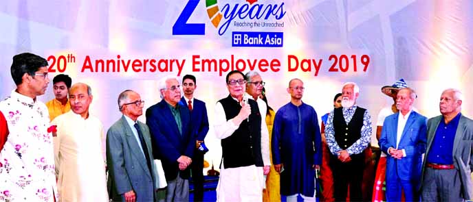 A. Rouf Chowdhury, Chairman of Bank Asia Limited, speaking at Employee Day-2019 as part of the bank's month-long celebration program on the occasion of 20th anniversary at International Convention Centre, Bashundhara (ICCB) in the city on Saturday. M. S