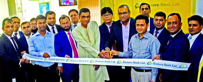 M. Khorshed Anowar, Head of Retail and SME Banking of Eastern Bank Linited (EBL), inaugurating its second Banking Booth at Hazi Renu Miah Master Shopping Complex in Mirsarai in Chattogram recently. Md. Ruhul Amin Emon, UNO of the upazila and local elites