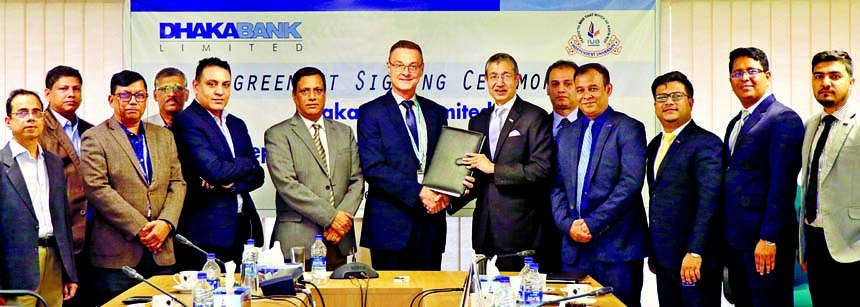 Emranul Huq, Managing Director (CC) of Dhaka Bank Limited and Prof. Dr. Milan Pagon, Vice-Chancellor (acting) of Independent University, Bangladesh (IUB), exchanging documents after signing an agreement at IUB campus in the city on Monday. Under the deal,
