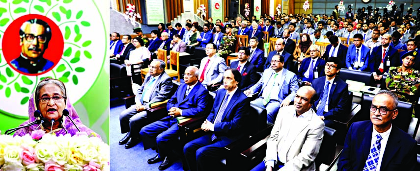 Prime Minister Sheikh Hasina addressing the closing and certificate giving ceremony of the 113th, 114th and 115th BCS Administration and Law Courses at BCS Administration Academy in the city on Thursday. BSS photo