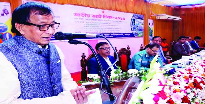 RANGPUR: Social Welfare Minister Nuruzzaman Ahmed MP addressing a discussion meeting organised by Divisional Customs , Excise and VAT Commission crate in observance of the National VAT Day-2019 as Chief Guest on Tuesday.