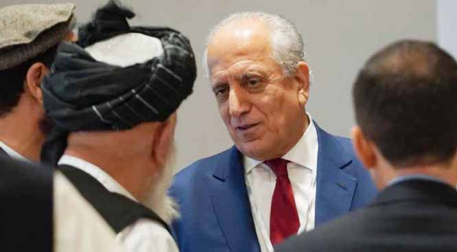 US Special Representative for Peace in Afghanistan Zalmay Khalilzad with Taliban leaders.