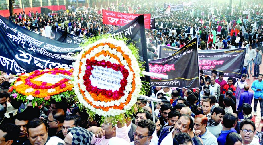 Thousands of people thronged Martyred Intellectuals' Memorial at Mirpur on Saturday. Photo Moin Ahmed