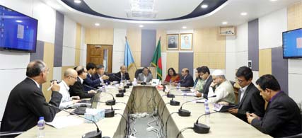 Chairman of University Grants Commission of Bangladesh Prof Dr Kazi Shahidullah talks with an ADB delegation at UGC Meeting Room recently.