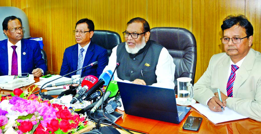 Liberation Affairs Minister AKM Mozammel Huq MP speaking at a press conference on the occasion of publication of list of Rajakars at the Conference Room of the Ministry yesterday.