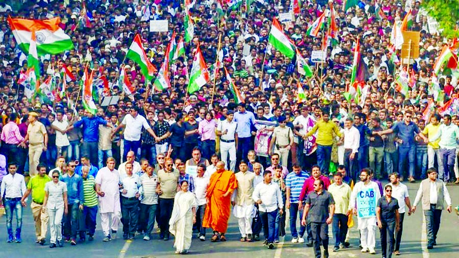 West Bengal Chief Minister Momota Banerjee began the protest march from Red Road in heart of Kolkata.