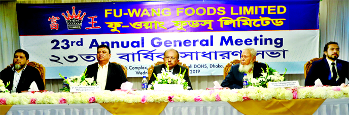 Abdul Quader, Chairman of Fu-Wang Foods Limited, presiding over its 23rd AGM at RAOWA Complex in the city on Wednesday. The AGM approved 2 per cent Cash Dividend for the year ended 30 June 2019. Dr. Arif Ahmed Chowdhury, Managing Director, Asif Maswood Md