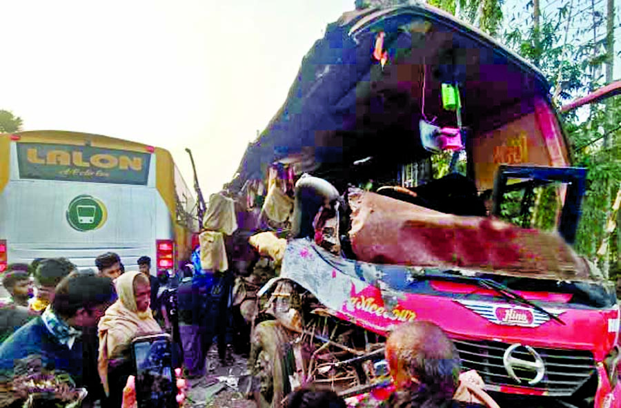 At least five people were killed and 30 injured in a head-on collision between two buses on the Rajbari-Kushtia Highway in Kalukhali upazila of Rajbari district on Wednesday afternoon.