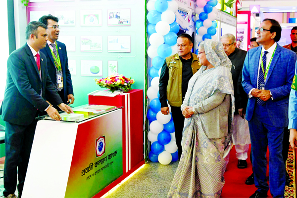 Prime Minister Sheikh Hasina visited the different stalls of a fair organised on the occasion of International Migrants Day and exhibition on Bangabandhu at Bangabandhu International Conference Center in the city on Thursday.