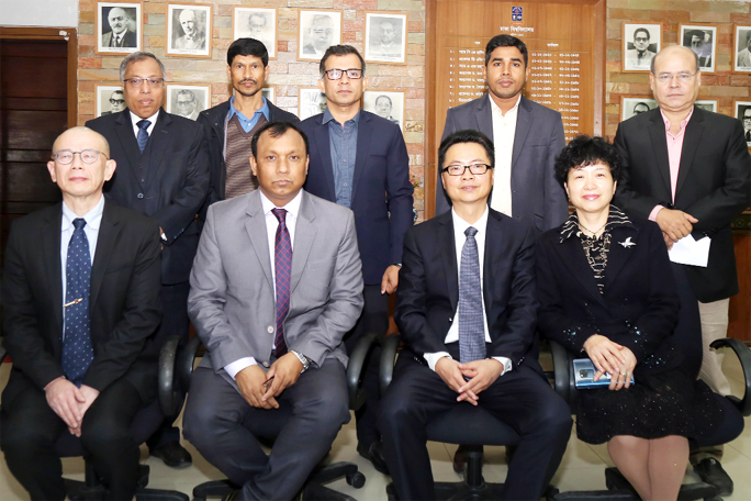 A 3-member team led by Inspector of the Education Department of Sichuan Province, China Wang Yu meets Dhaka University Treasurer Prof Dr Md. Kamal Uddin on Friday at DU VC office.