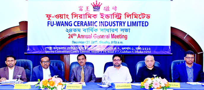 Javed Opgenhaffen, Chairman of Fu-Wang Ceramic Industry Limited, presiding over its 24th AGM at Spectra Convention Centre in the city on Monday. The AGM approved 1 per cent cash dividend for shareholders for the year ended 30 June 2019. Sadad Rahman, Saye