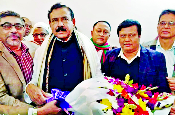 President and General Secretary of Bangladesh Government Employees Welfare Federation Hedayet Hossain and Akhter Hossian respectively along with others greeted former Shipping Minister Shajahan Khan by giving bouquets for being elected Presidium Member of