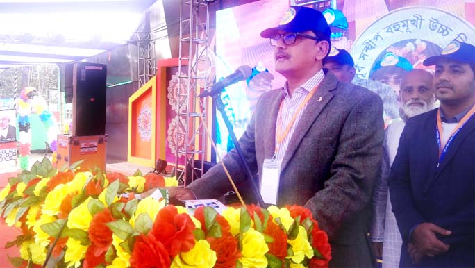 State Minister for Shipping Ministry Khalid Mahmud Chowdhury MP addressing the golden jubilee celebration programme of Sandip Bohumukhi High School as Chief Guest yesterday.