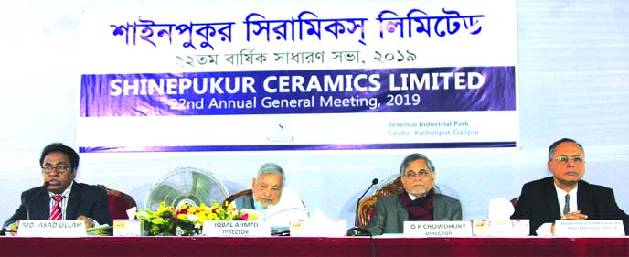 O.K. Chowdhury, Director of Shinepukur Ceramics Limited, presiding over its 22nd AGM at Beximco Industrial Park in Kasbimpur in Gazipur recently. Iqbal Ahmed, Director, Mohammed Humayun Kabir, CEO and Mohammad Asad Ullah, Executive Director of the company