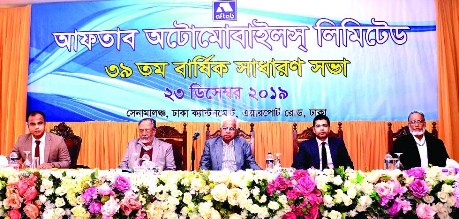 Shafiul Islam, Chairman of Aftab Automobiles Limited, presiding over its 39th AGM at Senamalancha in Dhaka Cantonment recently. The AGM approved 10 per cent cash dividend for the year ended 30 June 2019. Directors and shareholders of the company were also