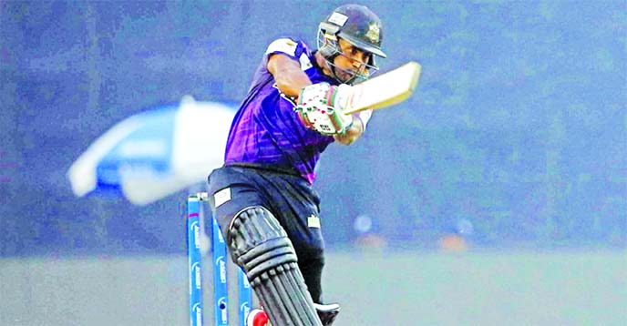 Imrul Kayes of Chattogram Challengers, plays a shot during the Twenty20 cricket match of the Bangabandhu Bangladesh Premier League between Chattogram Challengers and Dhaka Platoon at the Sher-e-Bangla National Cricket Stadium in the city's Mirpur on Frid