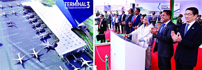 Prime Minister Sheikh Hasina laid the foundation stone of terminal-3 at Hazrat Shahjalal International Airport in Dhaka on Saturday.