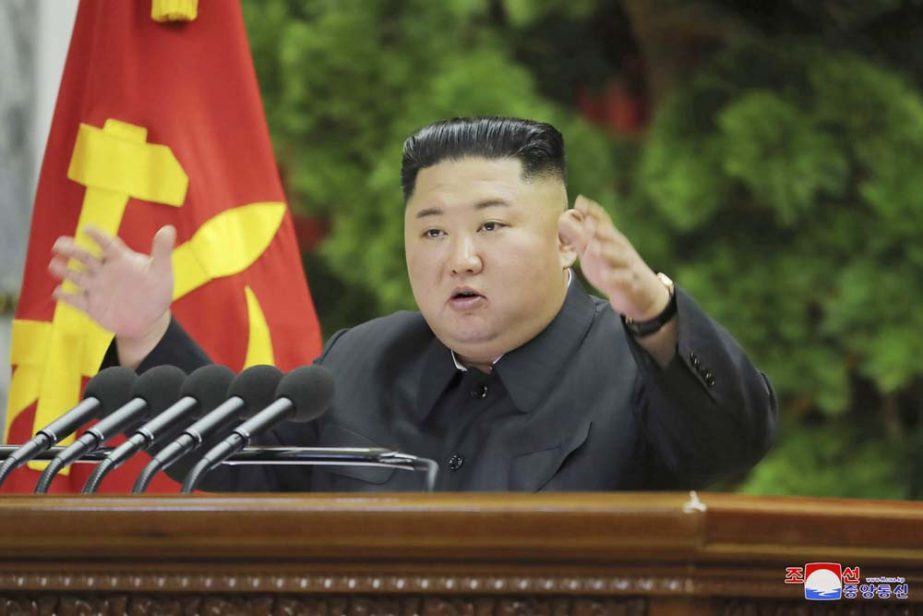 North Korean leader Kim Jong Un gestures while speaking during a Workers' Party meeting in Pyongyang, North Korea.